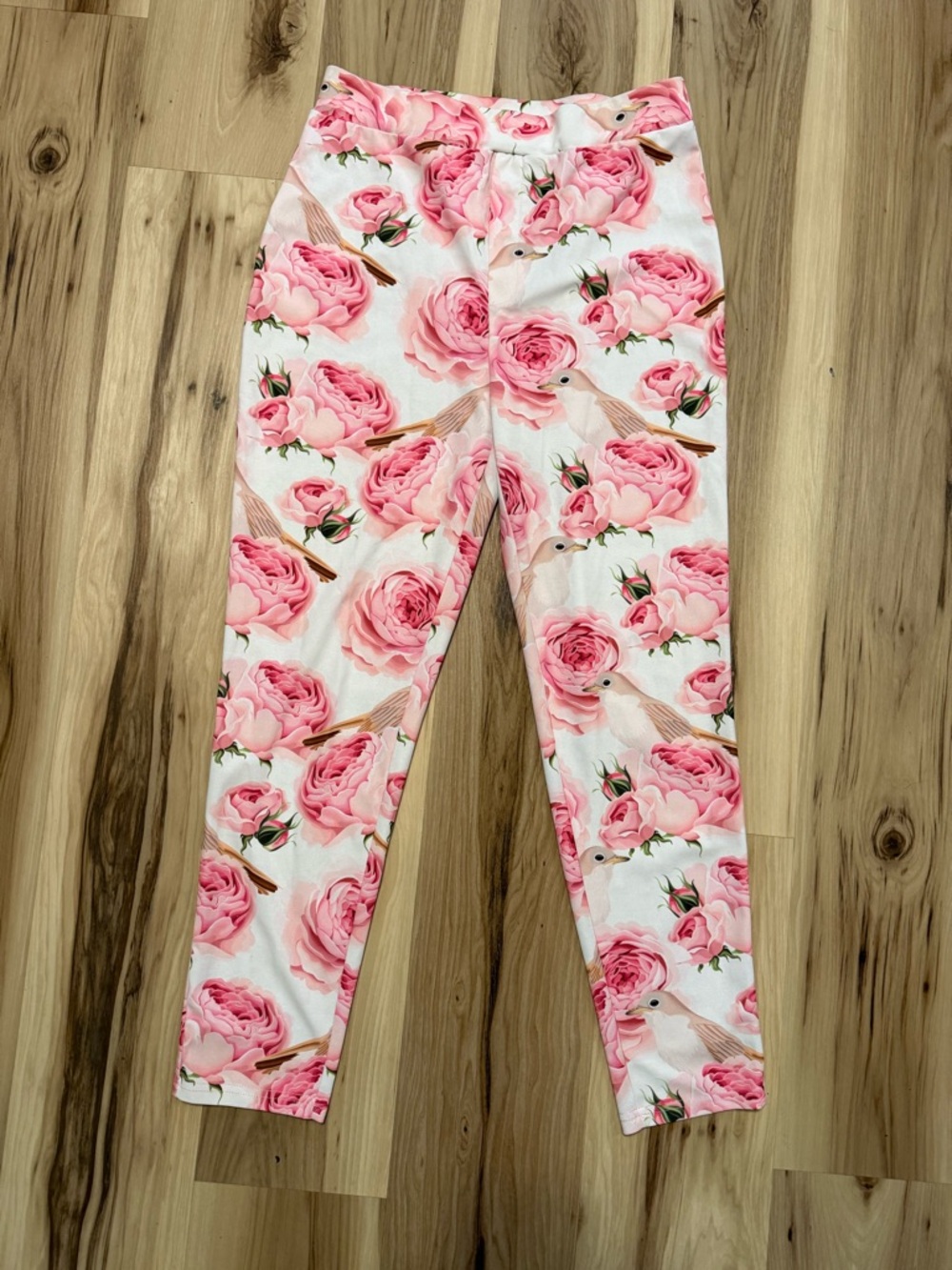 Pink Rose & Bird Print Leggings‎